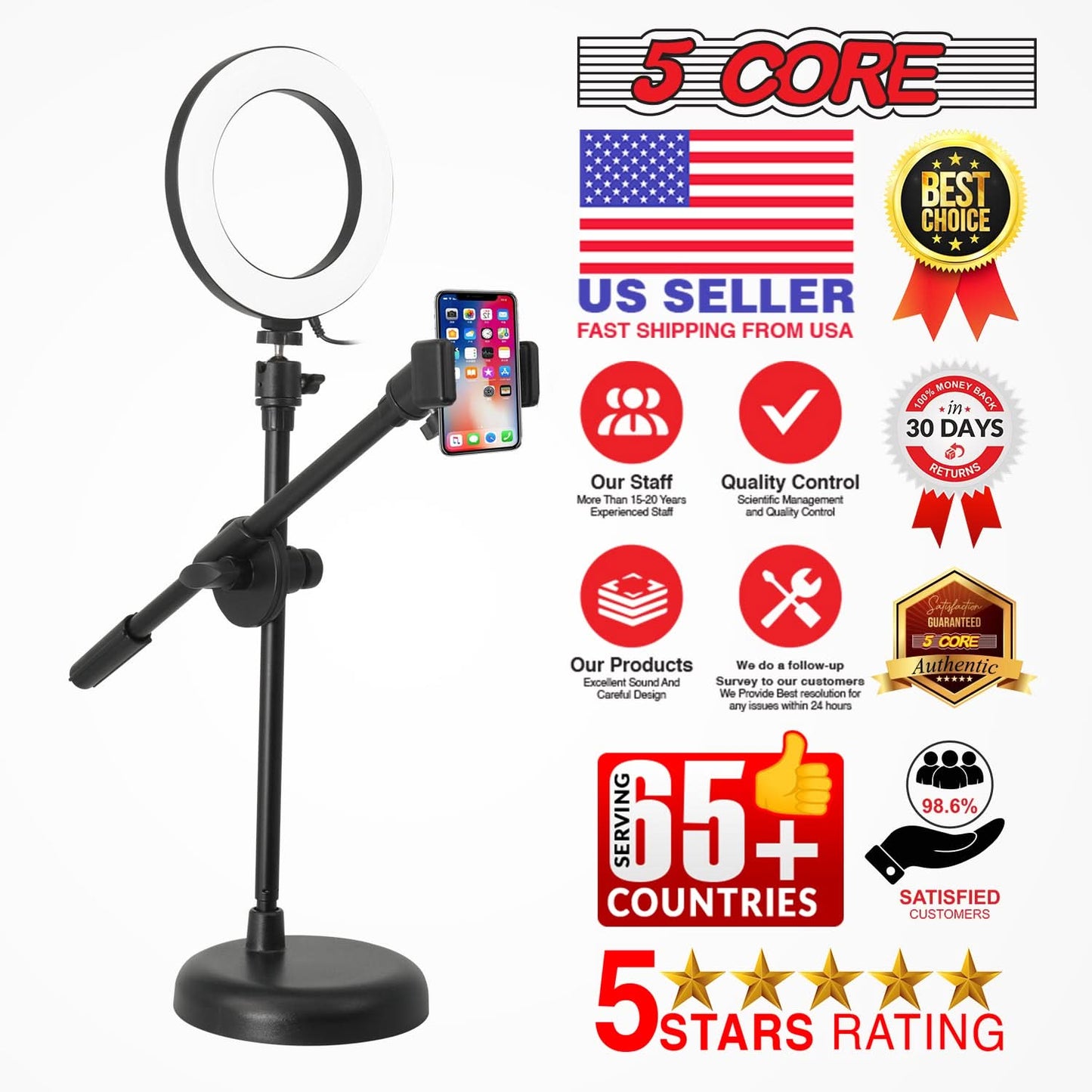 InstaGlow Creator Ring Light – 6” w/ Phone Holder