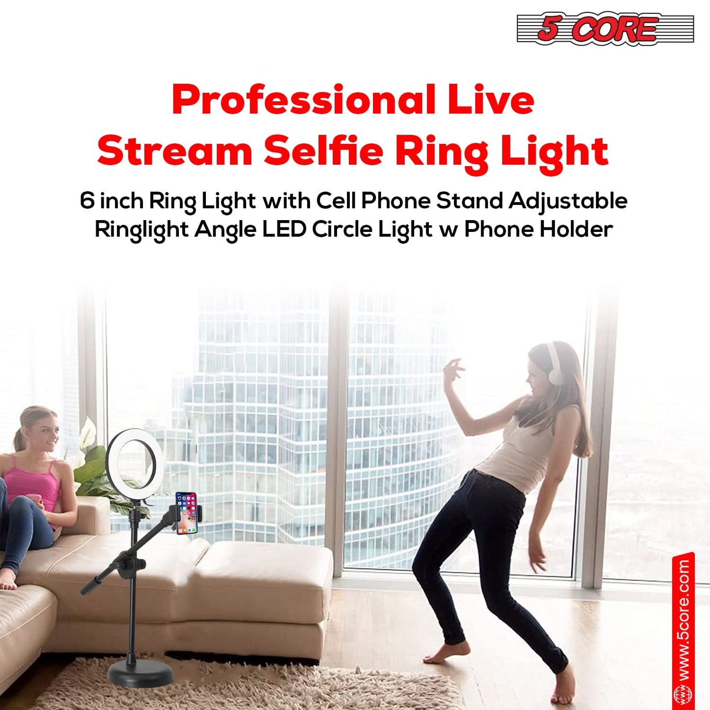 InstaGlow Creator Ring Light – 6” w/ Phone Holder