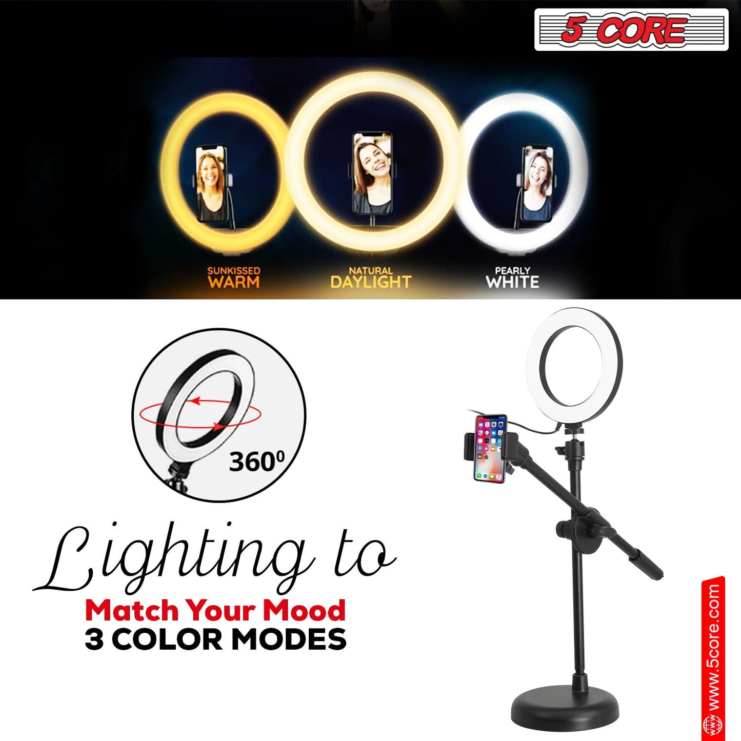 InstaGlow Creator Ring Light – 6” w/ Phone Holder
