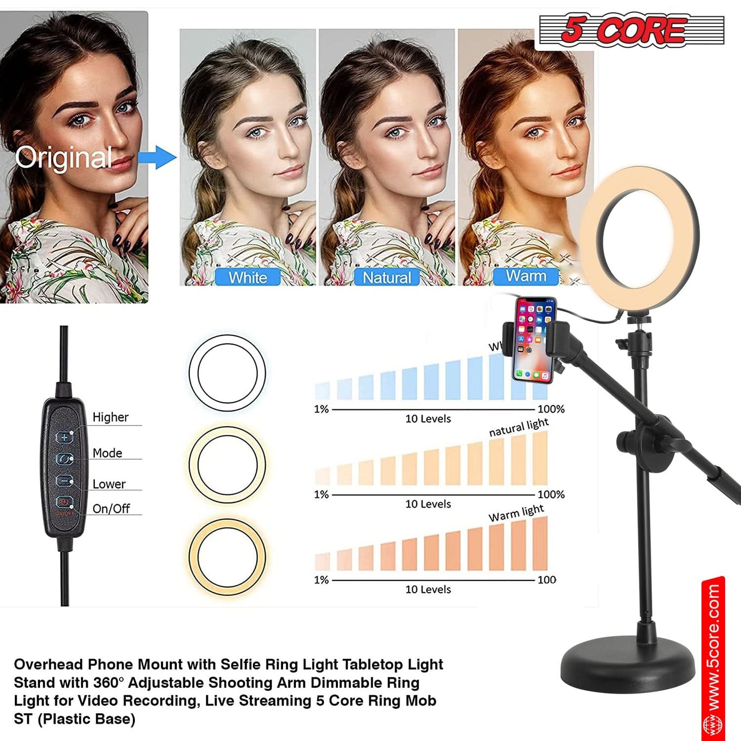 InstaGlow Creator Ring Light – 6” w/ Phone Holder