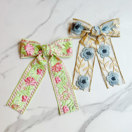 Lace Flower Embroidered Hair Bow