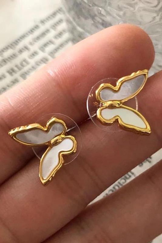 Gold-Lined Pearl Butterfly Earrings
